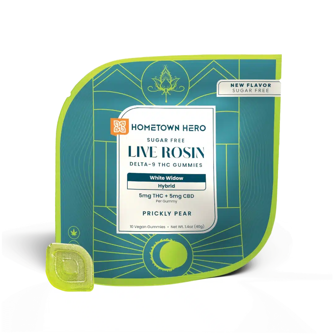 Hometown Hero Prickly Pear 1:1 5mg D9+CBD White Widow Gummies